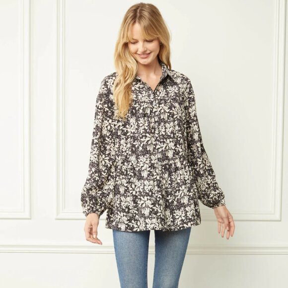 entro Tops - Entro Esther Floral Long Sleeve Blouse Boho Cottagecore Romantic
